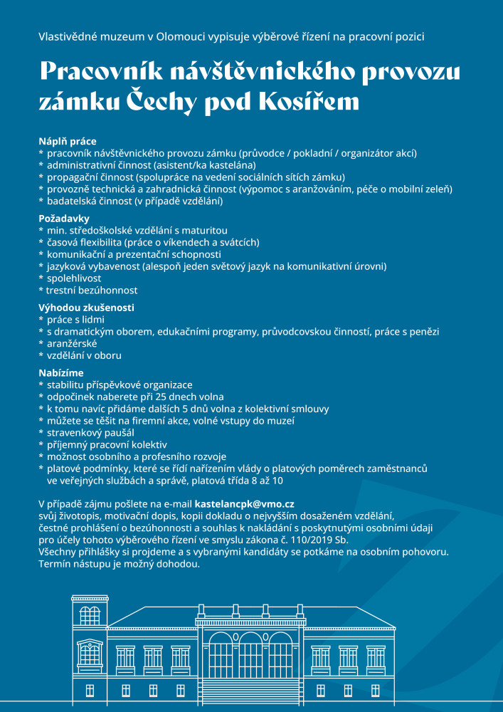 Nabídka zaměstnání - Pracovník návštěvnického provozu zámku Čechy pod Kosířem